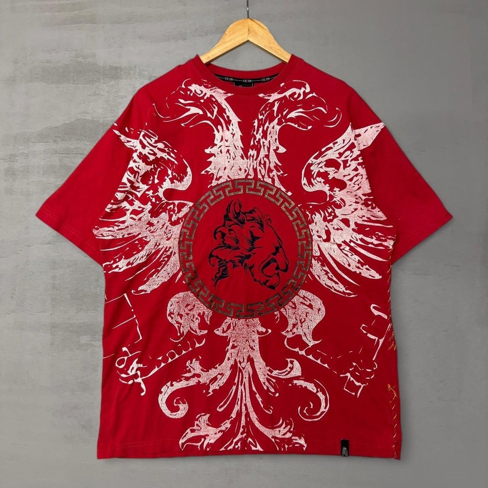 CEZER Y2K Men's‎ Red Double Eagle Lion Graphic T Shirt XL